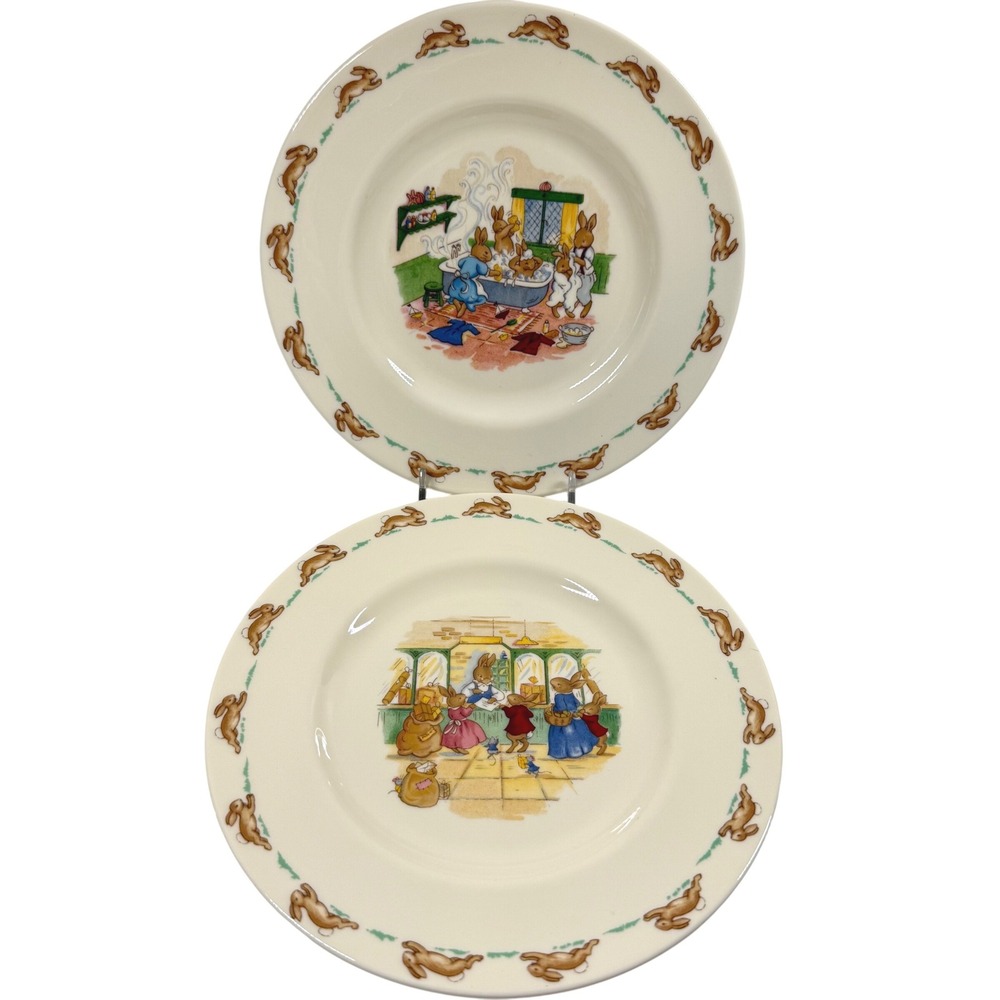 2 Royal Doulton Bunnykins 8" Salad Plates Set English Fine Bone China England
